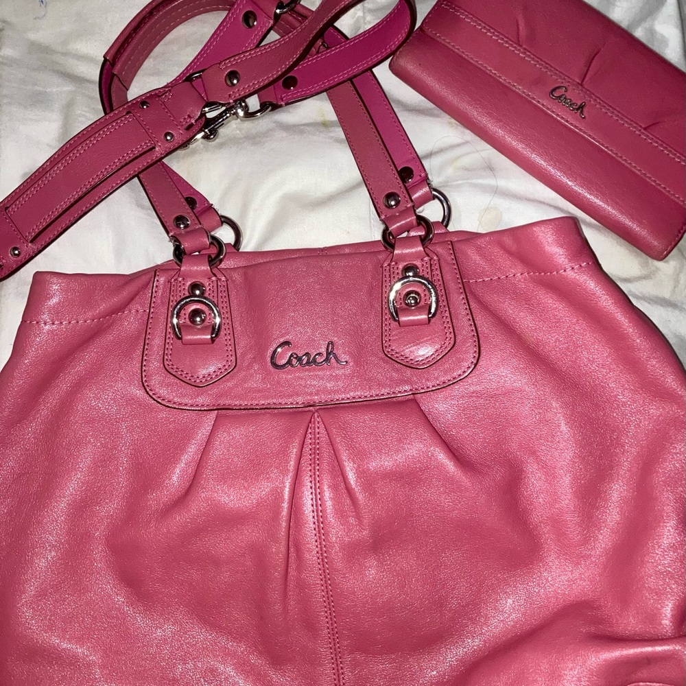 Coach Fuchsia Shoulder Bag and Wallet Set